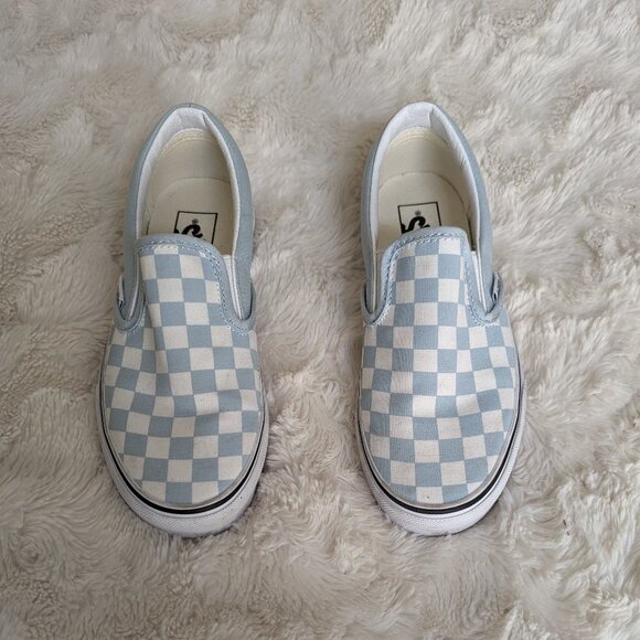 Vans Blue and White Checkered Slip-On Shoes - Picture 2 of 7